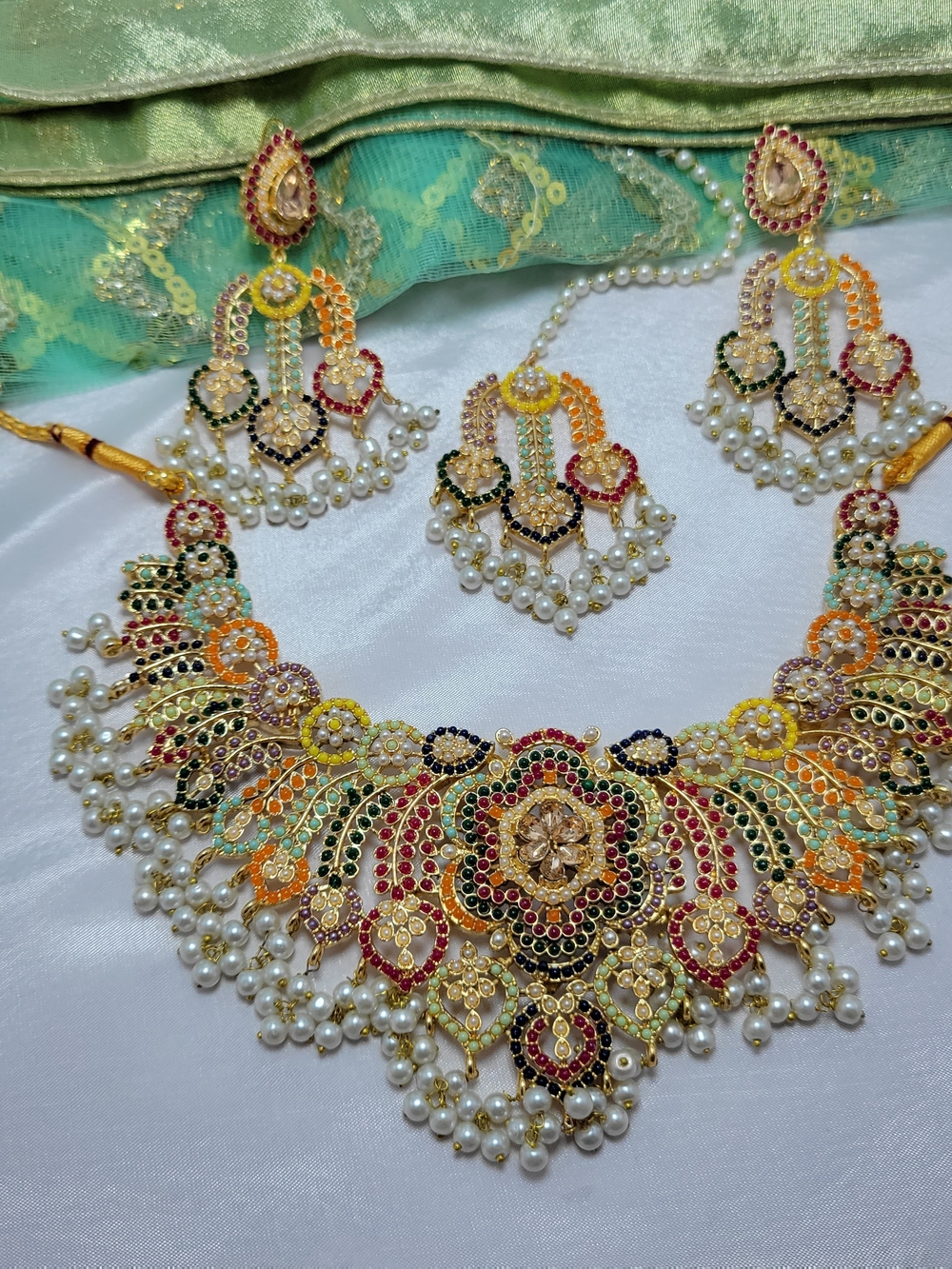 Multicolor Pearl Accent Statement Necklace & Earring Set
